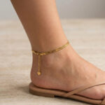 Golden Flat Snake Chain Anklet with Heart Charm for Women - Image 2