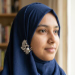Gorgeous Silver Leaf & Pearl Crystal Hijab Pin & Brooch for Women - Image 2