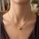 Golden 3D Puffed Heart Pendant Single Chain Necklace for Women - Image 2