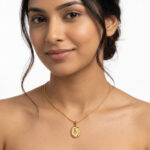 Golden Oval Embossed Tulip Flower Pendant Snake Chain Necklace for Women - Image 2